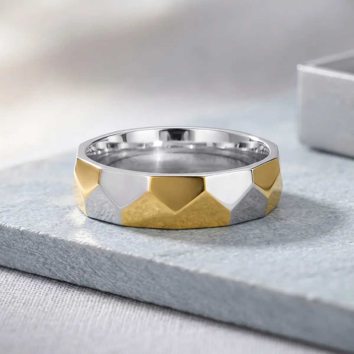 925 Sterling Silver Geometric Two Tone Pattern Band For Men And Women